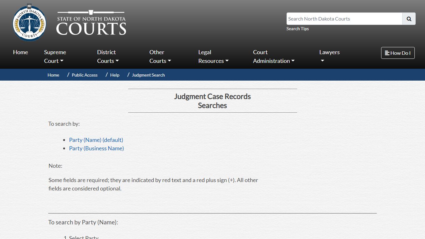 North Dakota Court System - Judgment Case Records Searches