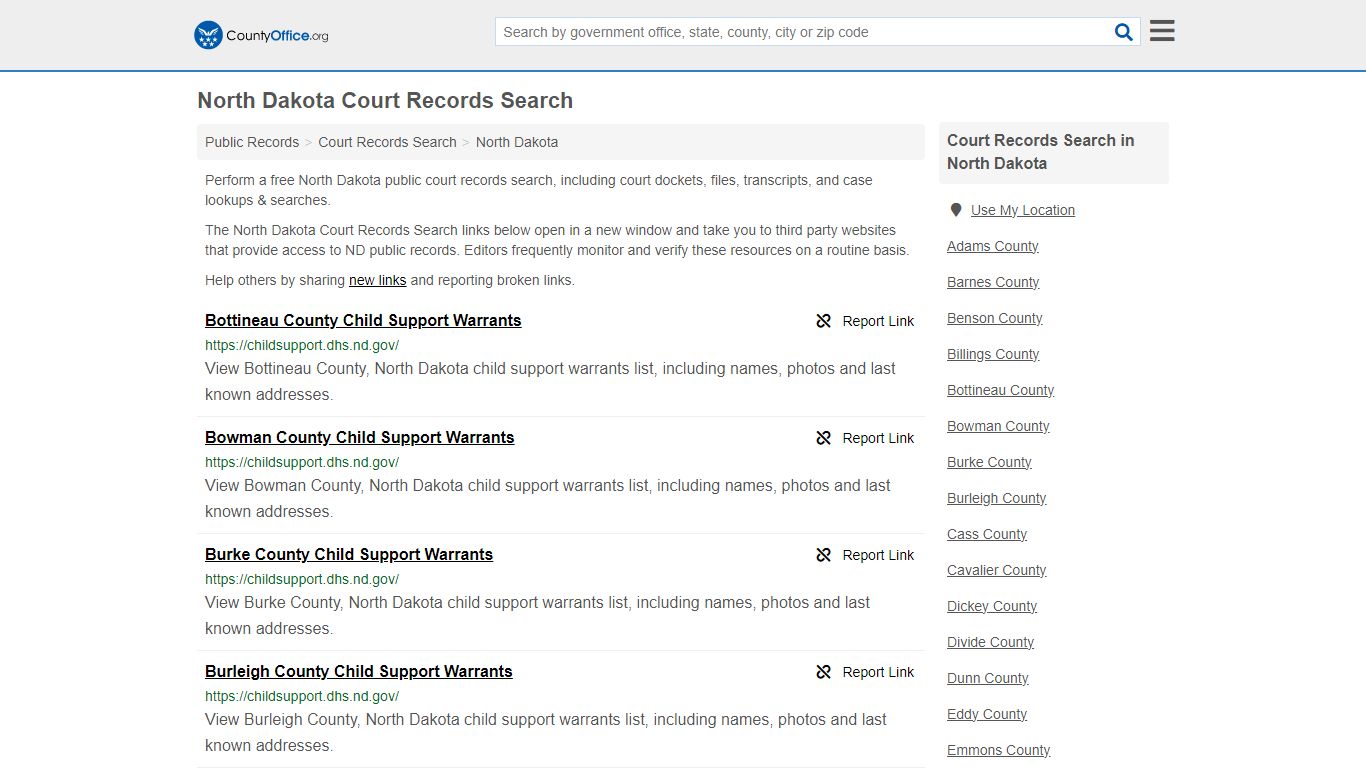 North Dakota Court Records Search - County Office